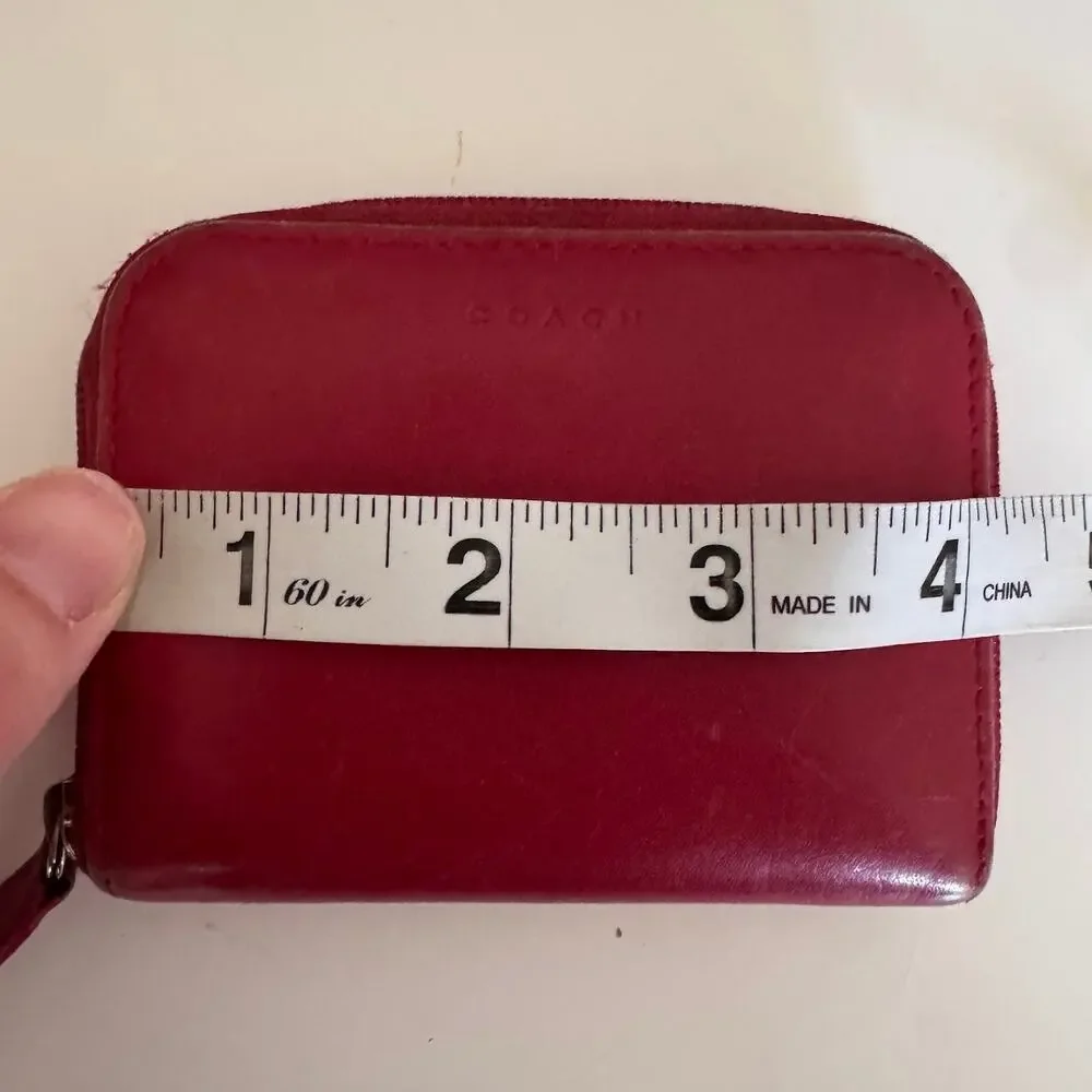 Coach Red Leather Small Zip Around Leather Wallet Card Coin Case ID Vintage